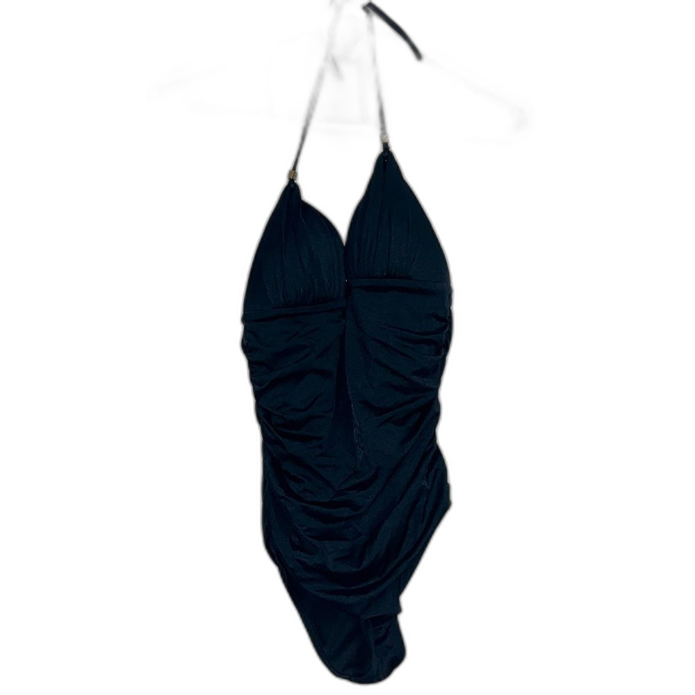 Victoria’s Secret The Flawless One Piece Black V-Neck Ruched Swimsuit Size Small